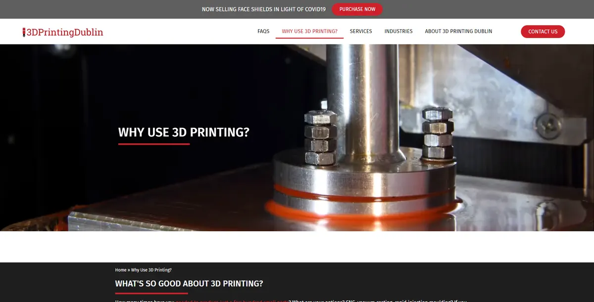 Desktop view of the 3D Printing Dublin website