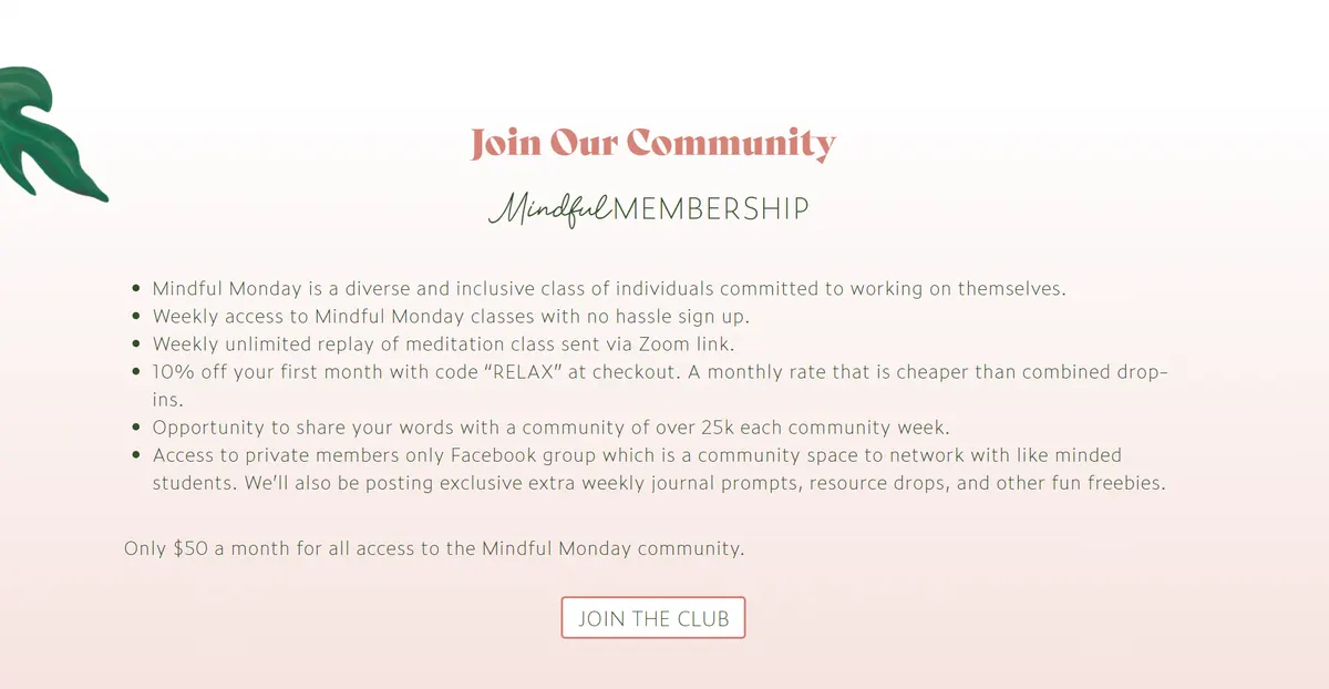 Desktop view of the Mindful Monday website
