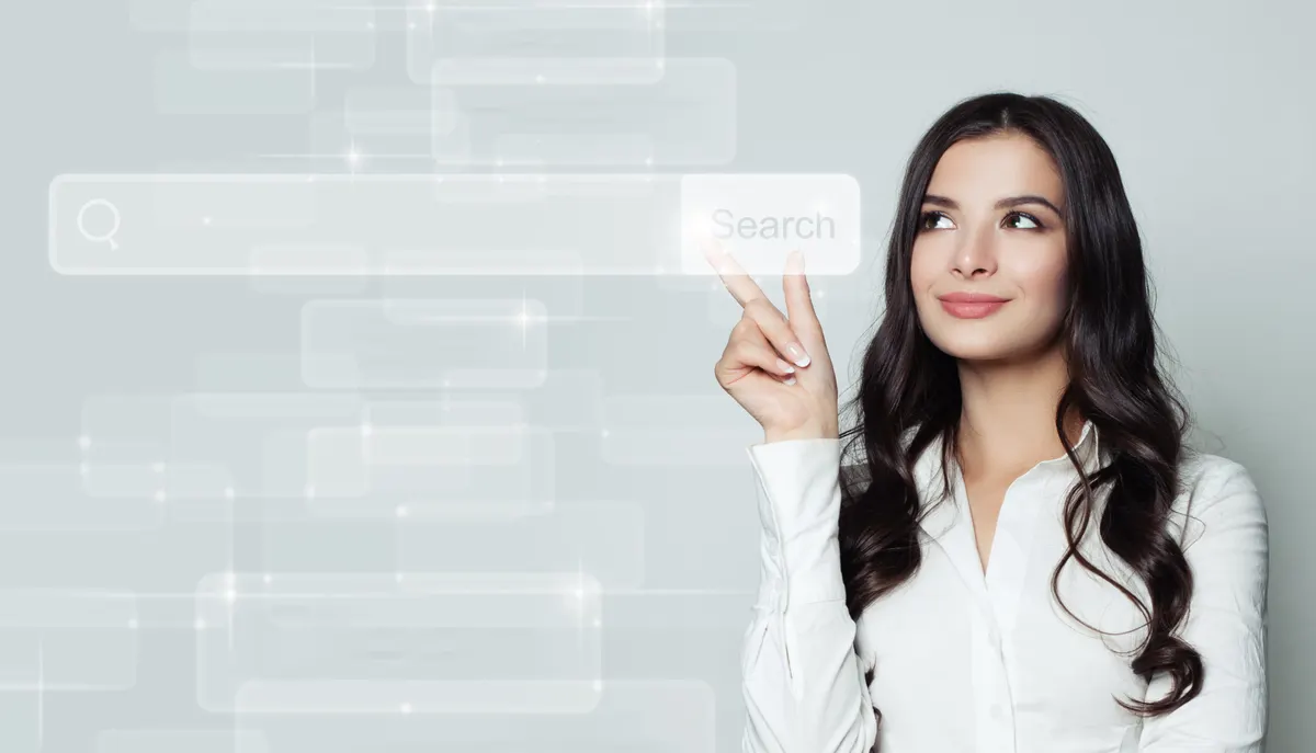 woman looking at google for seo work