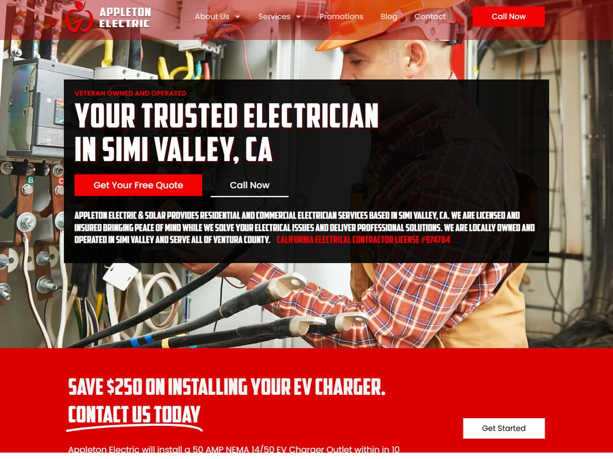 Homepage of the Appleton Electric & Solar website