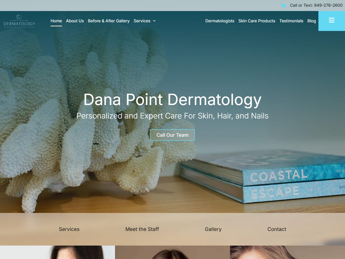 Homepage of the Dana Point Dermatology website