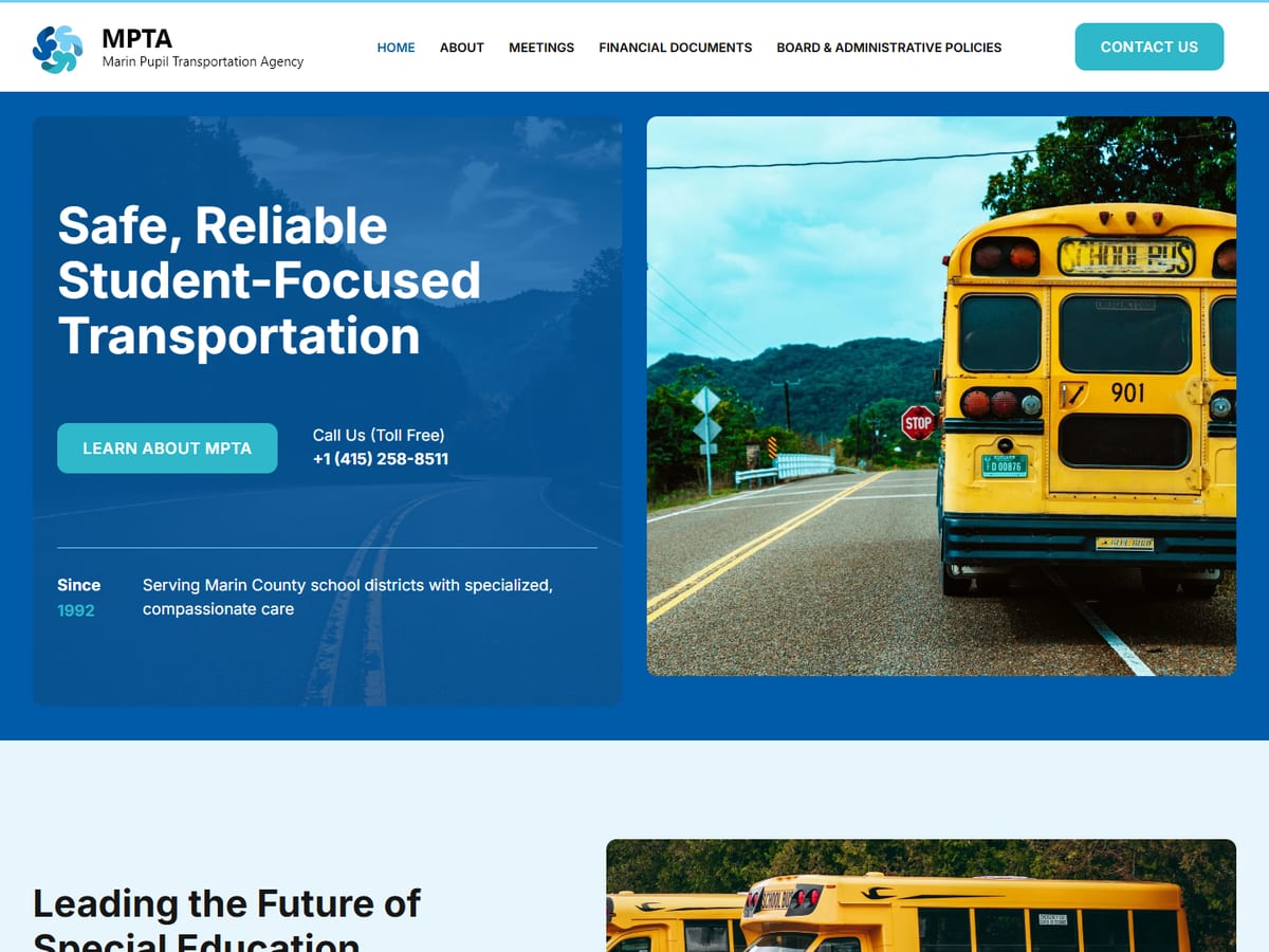 Homepage of the Marin Pupil Transportation Agency website