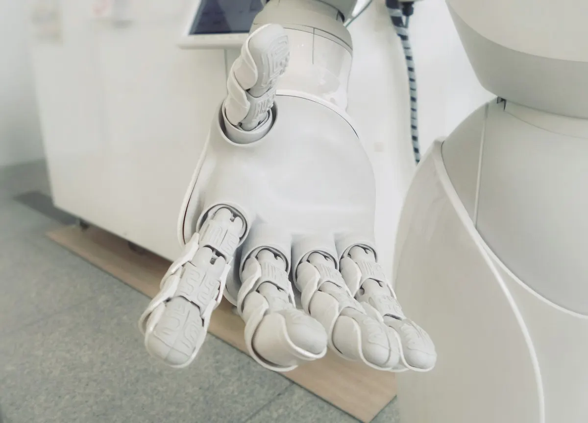 Close-up of a white robotic hand