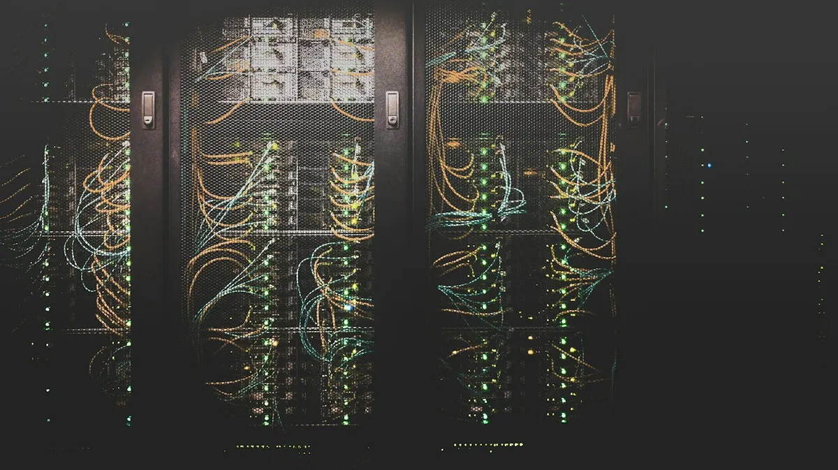 Server rack with neatly connected network cables